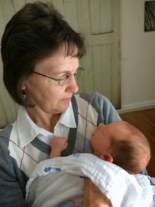 Mamaw New's first time holding Cameron.
